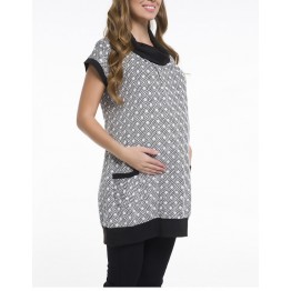 Туника за бременни в бяло и черно с джобове